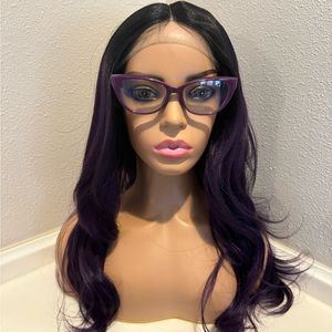 Yaki hair lace front purple ombre wig